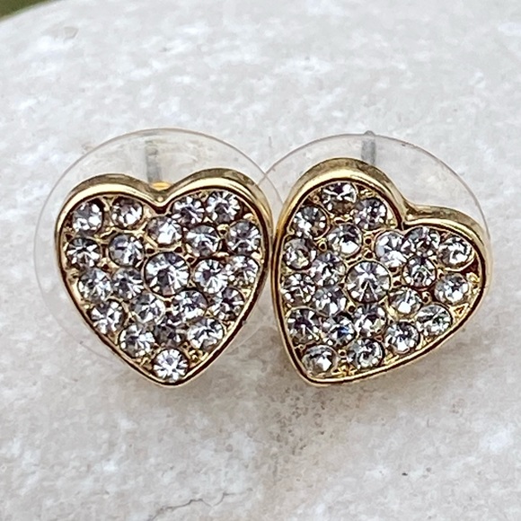 Crystal gold tone heart stud earrings - Picture 1 of 8